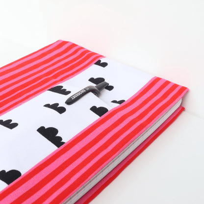 Notebook Gift Set - 300 Page A5 Lined Notebook with Pockets & Retractable Pen | Red and Pink Stripe