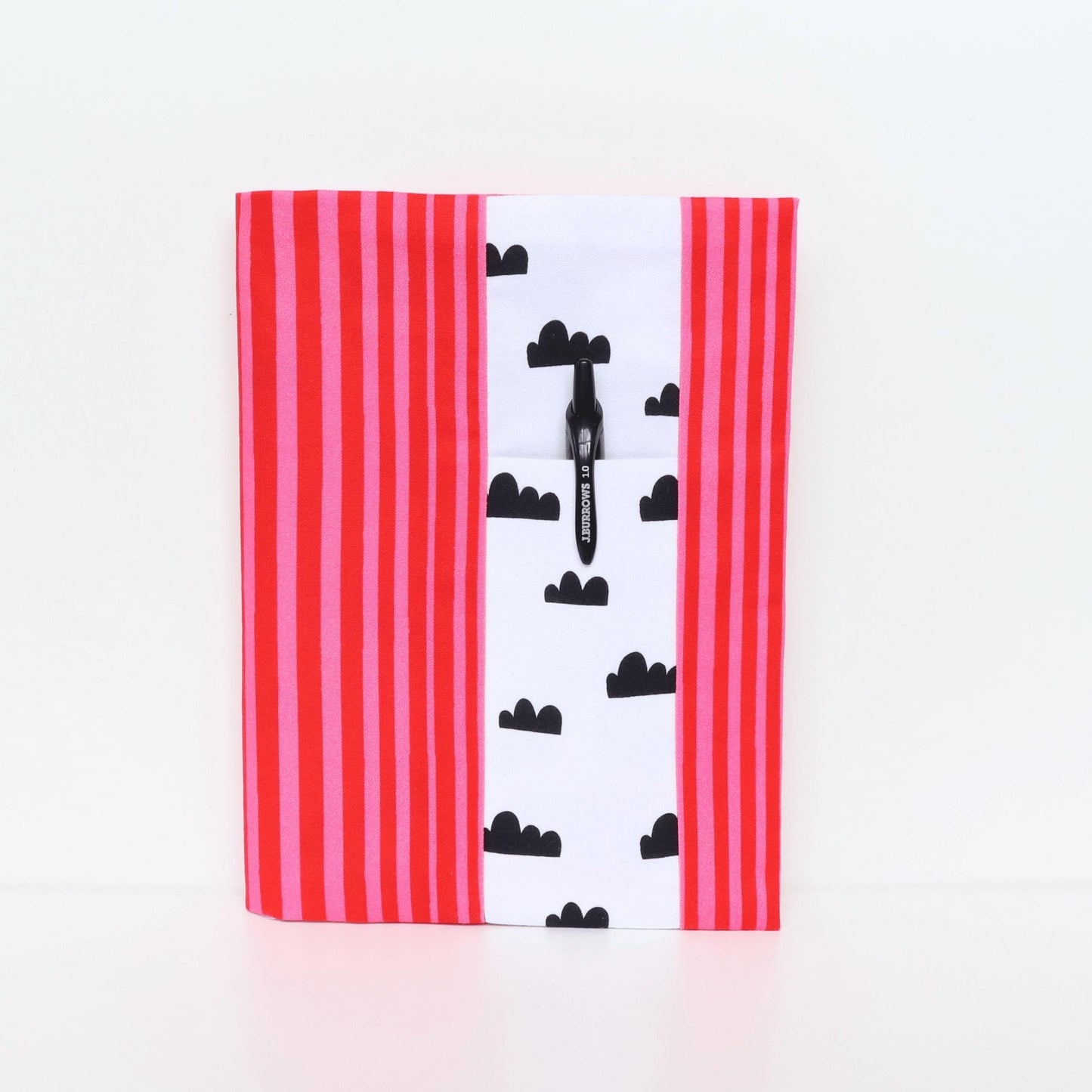Notebook Gift Set - 300 Page A5 Lined Notebook with Pockets & Retractable Pen | Red and Pink Stripe