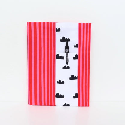 Notebook Gift Set - 300 Page A5 Lined Notebook with Pockets & Retractable Pen | Red and Pink Stripe