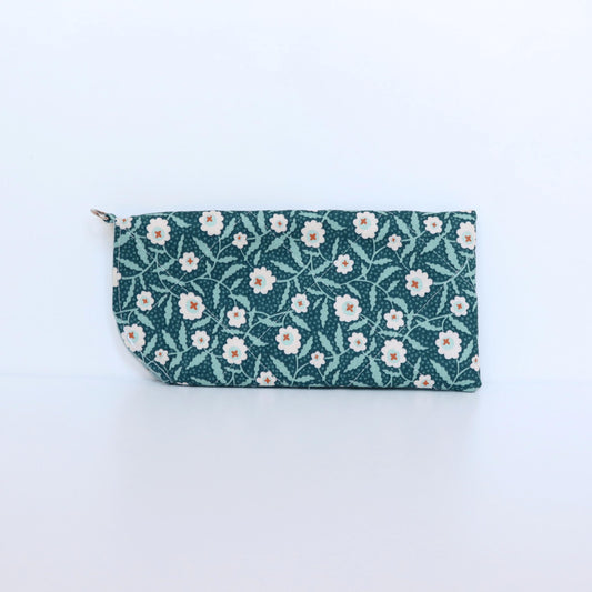 Glasses Case – Soft Quilted Fabric Pouch for Sunglasses or Eyeglasses | Teal Floral