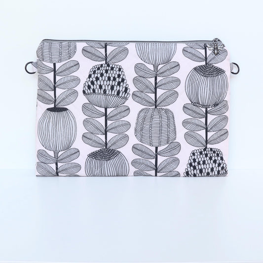 Padded Laptop & MacBook Case 14 Inch | Pink & Black Australian Native Flowers